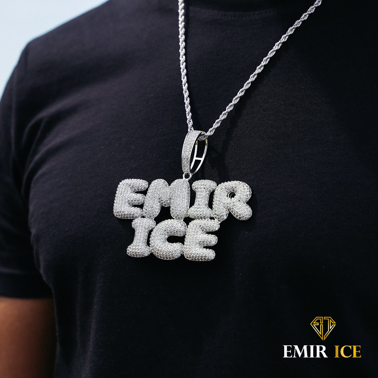 Collier pendentif prénom personnalisé en diamant plaqué or homme - Emir ICE
