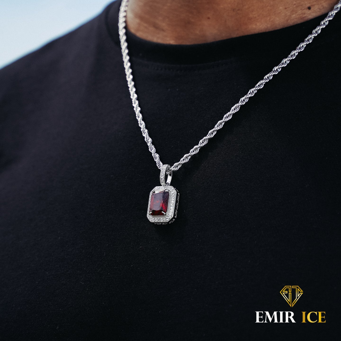 COLLIER PENDENTIF RUBIS DIAMANT OR BLANC - Main Image
