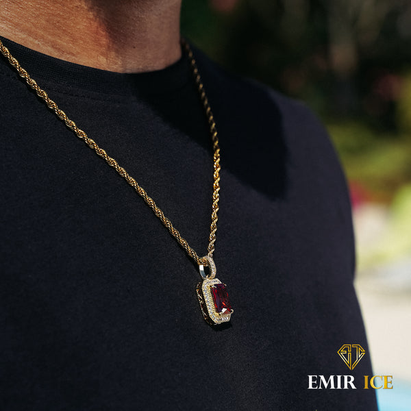 RUBY DIAMOND PENDANT NECKLACE YELLOW GOLD