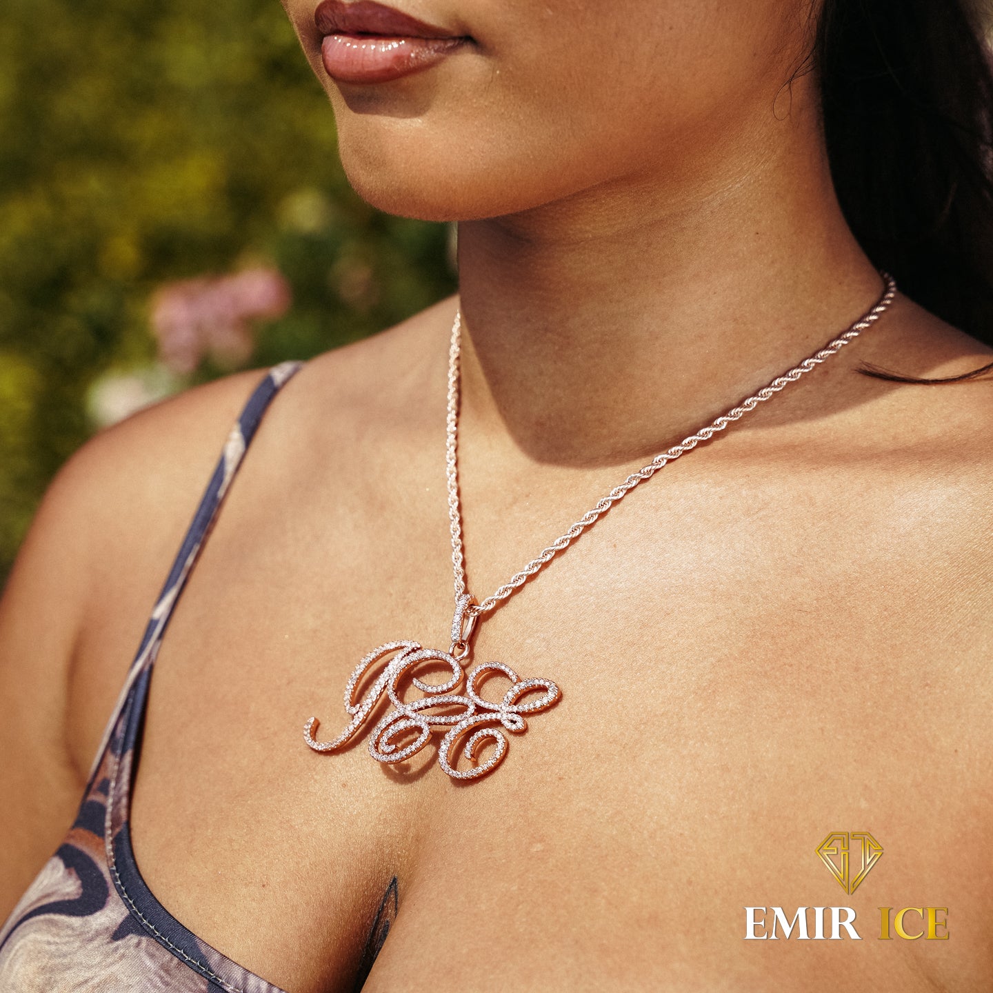 PERSONALIZED NECKLACE FIRST NAME CURSIVE LETTER ROSE GOLD