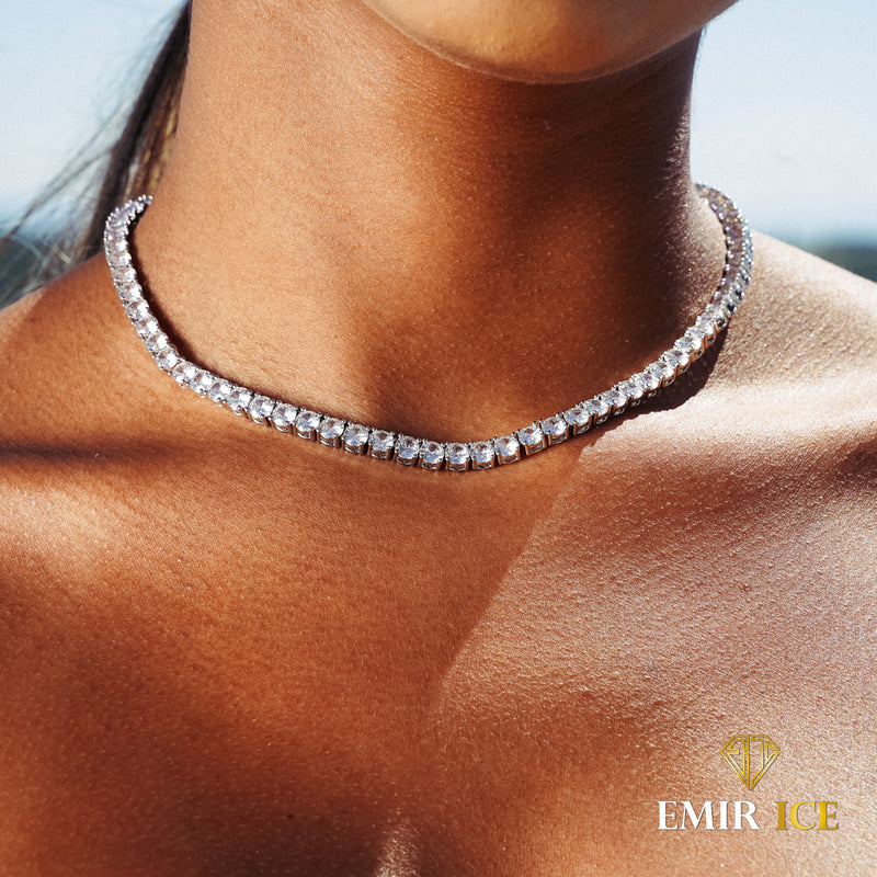 COLLIER TENNIS DIAMANT FEMME OR BLANC - 5MM - Emirice.com
