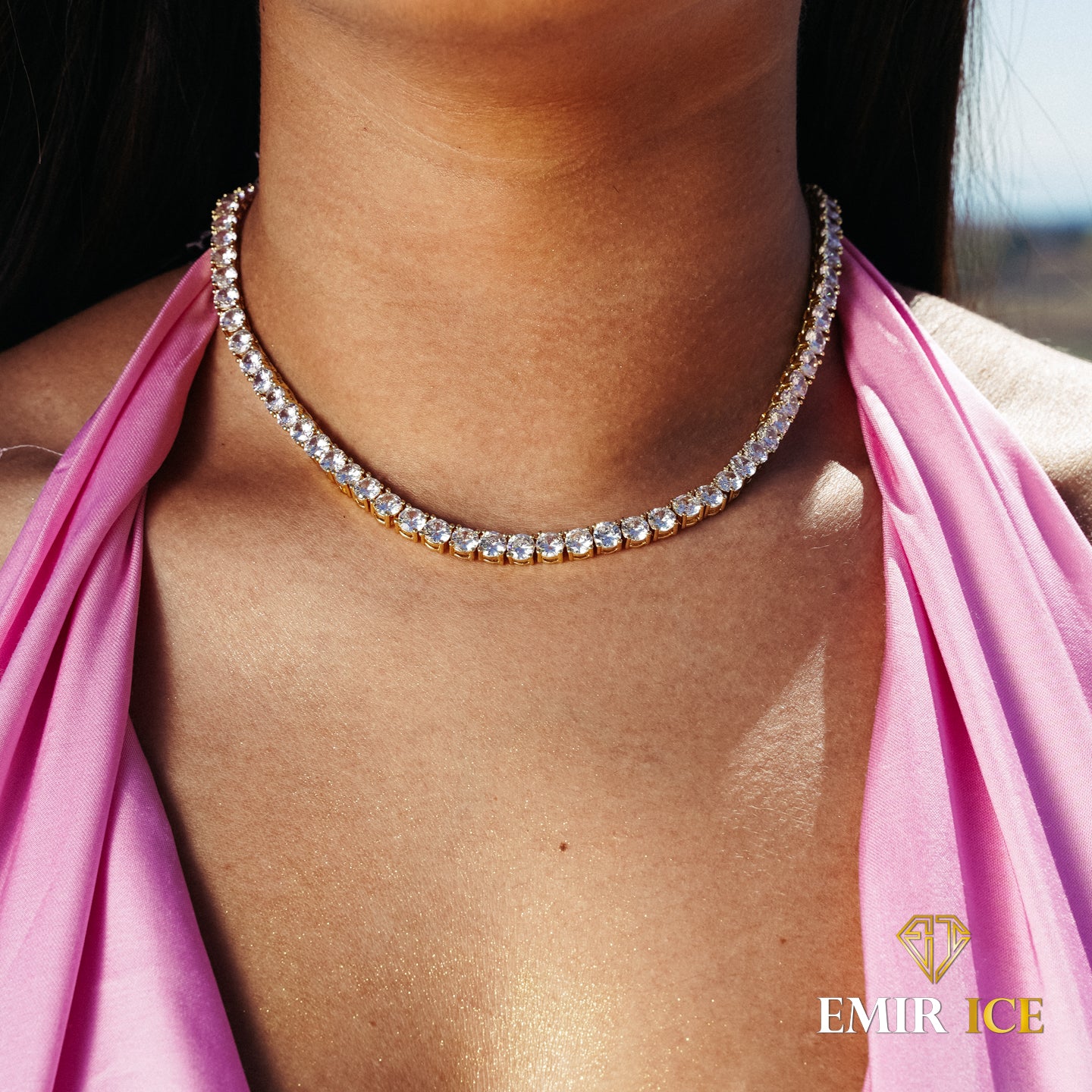 WOMEN'S YELLOW GOLD DIAMOND TENNIS NECKLACE 5MM - Main Image