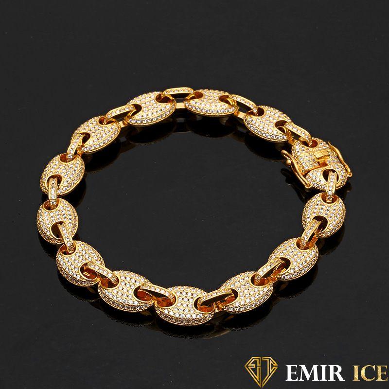 PULSERA DE ORO AMARILLO PARA MUJER CON GRANOS DE CAFÉ - 12 MM