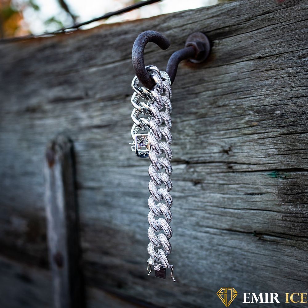 BRACELET EMIR BAGUETTE CUBAINE OR BLANC - Emirice.com