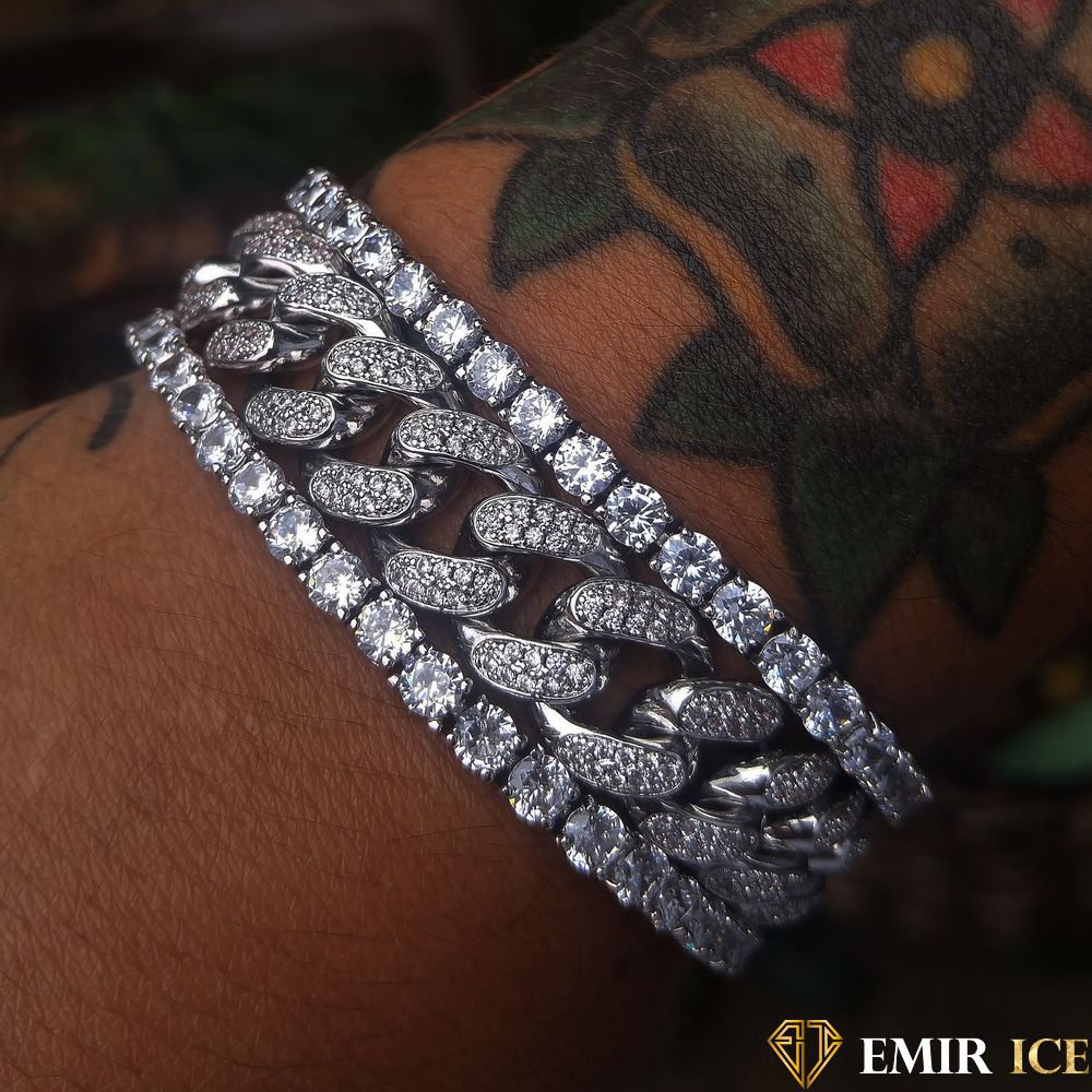 ENSEMBLE DE BRACELET CUBAN LINK & TENNIS OR BLANC - LOT DE 3 - Emirice.com