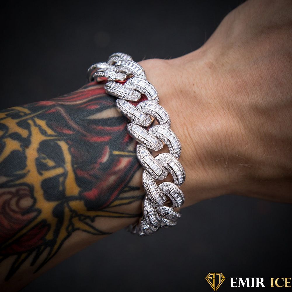 BRACELET EMIR BAGUETTE CUBAINE OR BLANC - Emirice.com