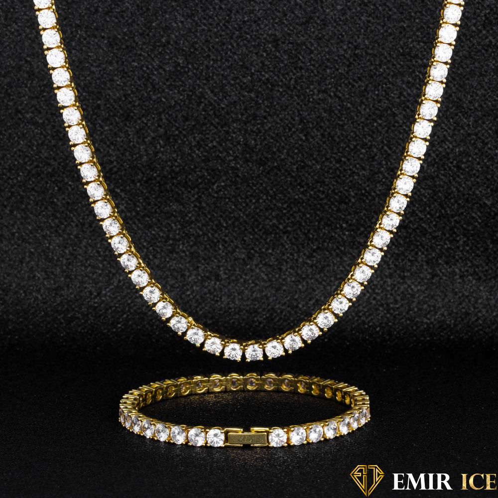 SET DE COLLIER ET BRACELET EMIR TENNIS OR JAUNE - 5MM - Emirice.com