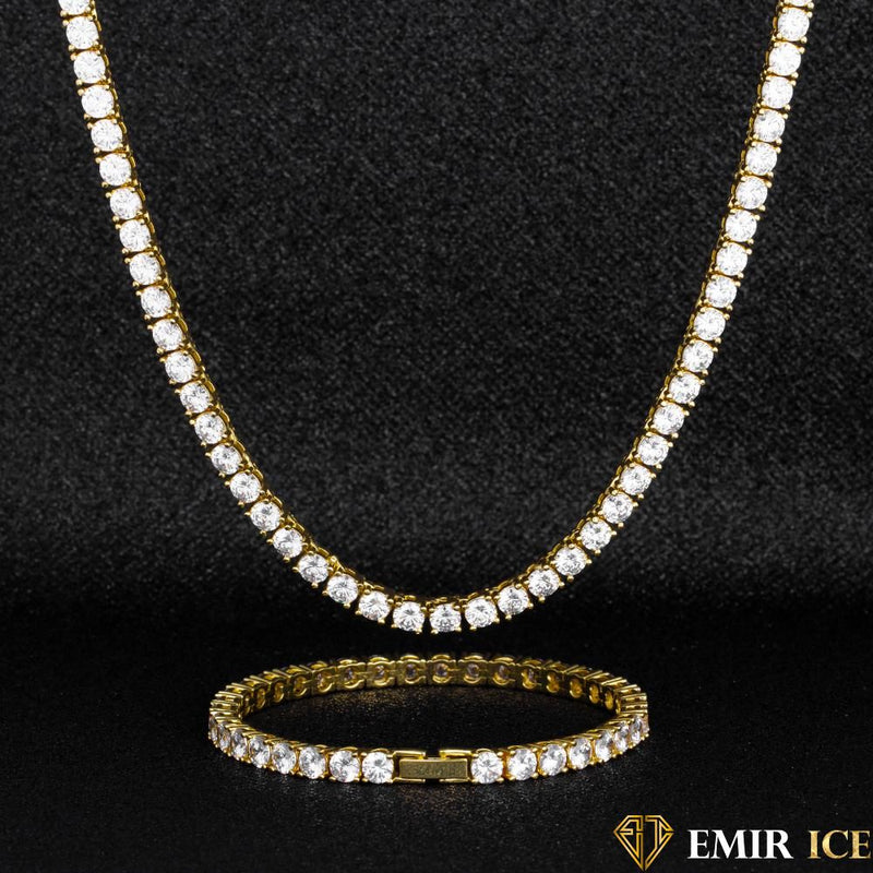 SET DE COLLIER ET BRACELET EMIR TENNIS OR JAUNE - 5MM - Emirice.com
