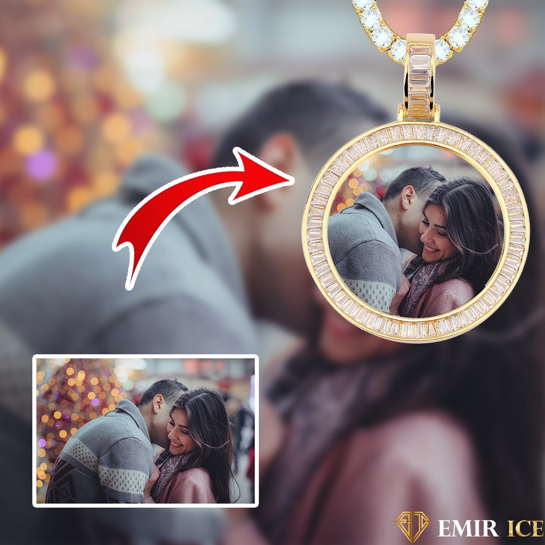 BAGUETTE DIAMOND PHOTO HOLDER PENDANT NECKLACE