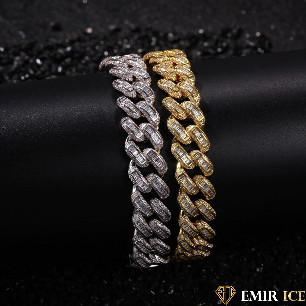 BRACELET EMIR BAGUETTE CUBAINE OR BLANC - Emirice.com