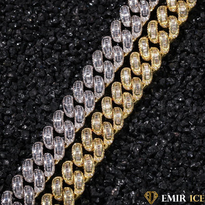 BRACELET EMIR BAGUETTE CUBAINE OR BLANC - Emirice.com