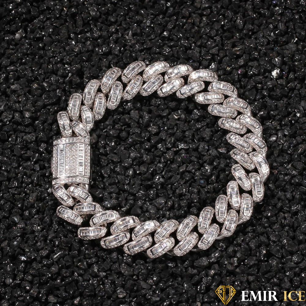 BRACELET EMIR BAGUETTE CUBAINE OR BLANC - Emirice.com