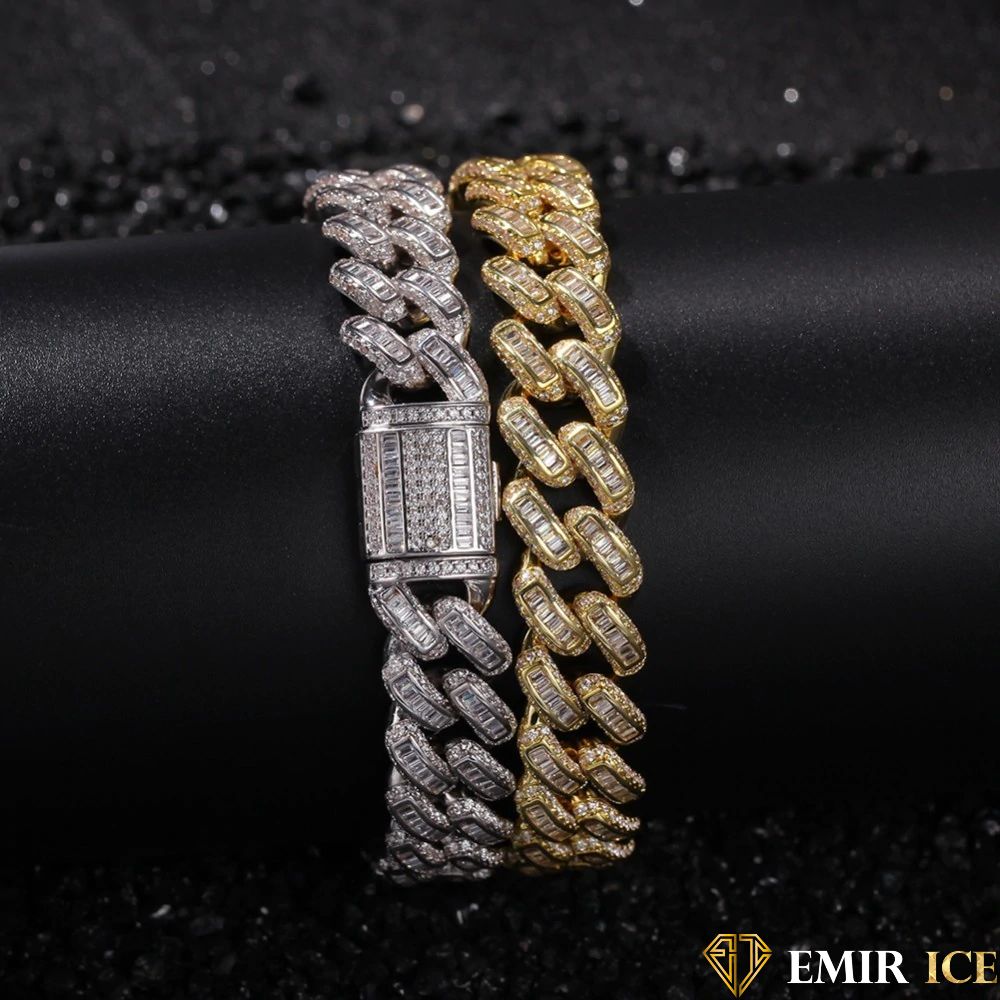 BRACELET EMIR BAGUETTE CUBAINE OR BLANC - Emirice.com