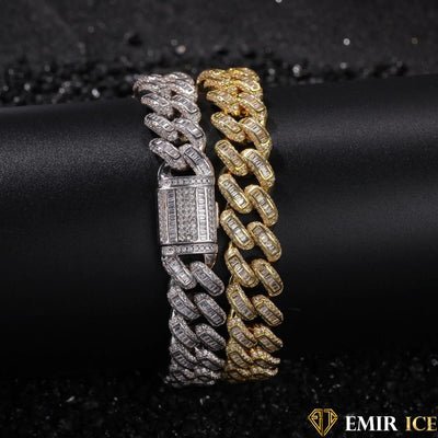 BRACELET EMIR BAGUETTE CUBAINE OR BLANC - Emirice.com