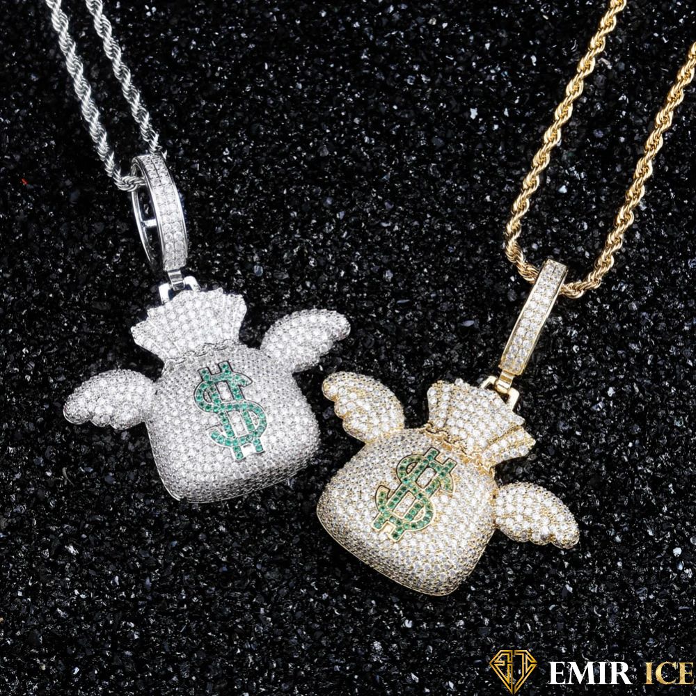 COLLIER PENDENTIF SAC D'ARGENT AVEC AILES - Emirice.com