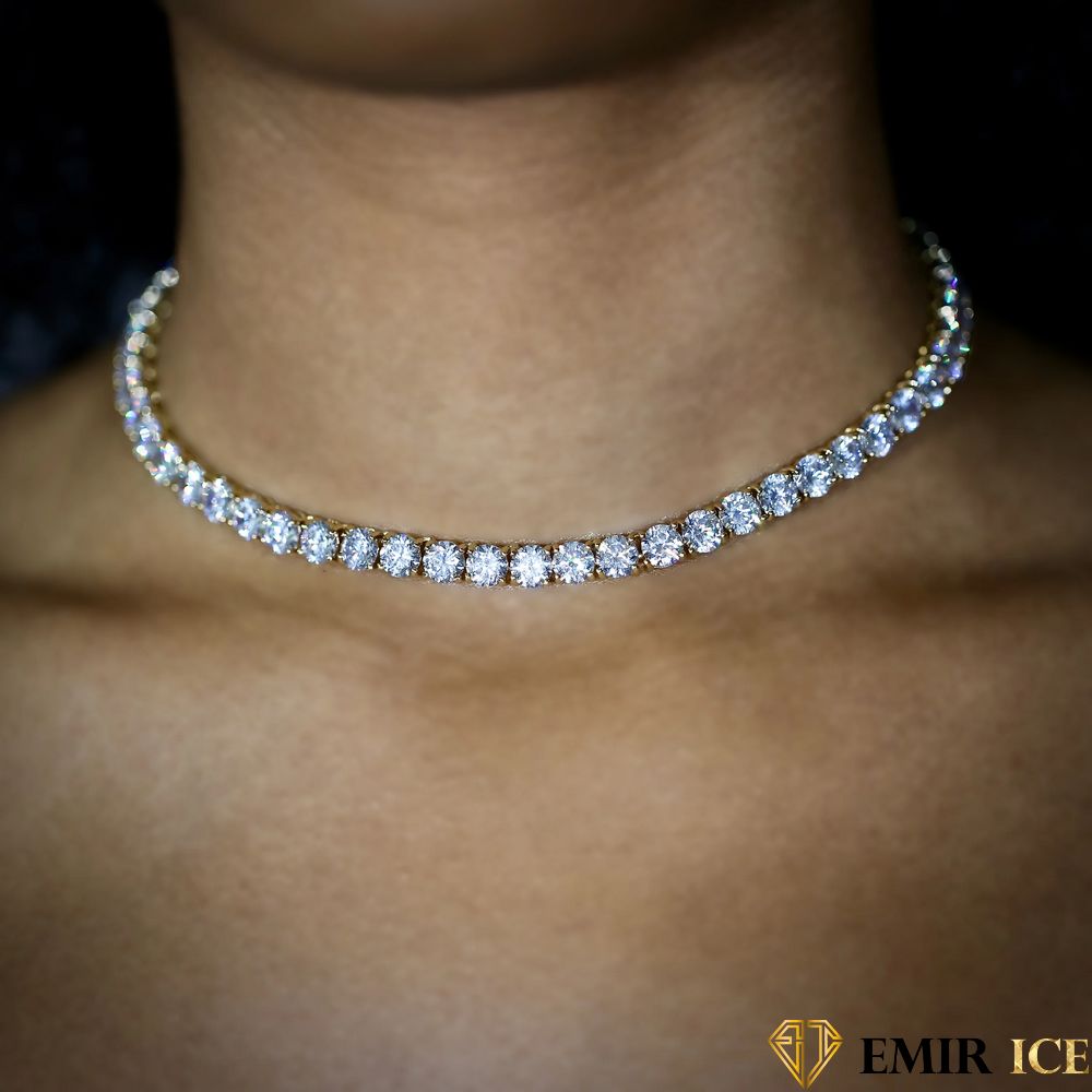 DIAMOND TENNIS NECKLACE FOR WOMEN YELLOW GOLD 6MM