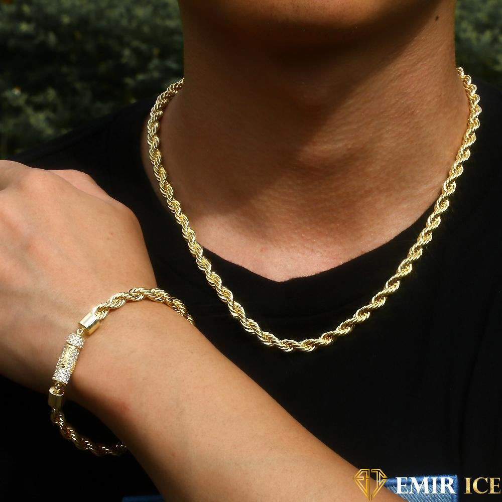 SET DE COLLIER ET BRACELET EMIR TORSADÉ OR JAUNE - 6MM - Emirice.com