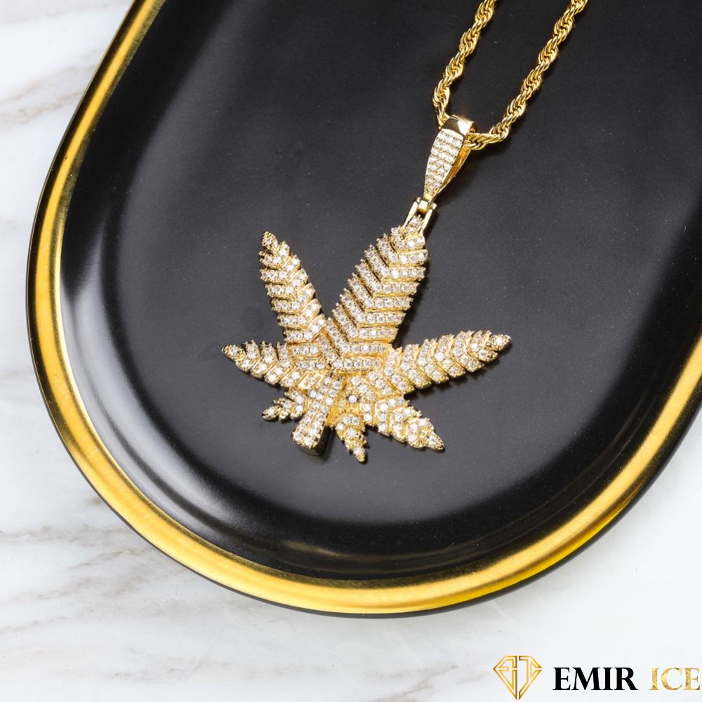 Collier Pendentif Feuille D'érable Argent/or/noir - Motif Cannabis - Bijou Hypoallergénique Cadeau - 2