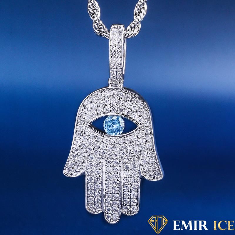 COLLIER PENDENTIF MAIN DE FATMA OR BLANC - Emirice.com