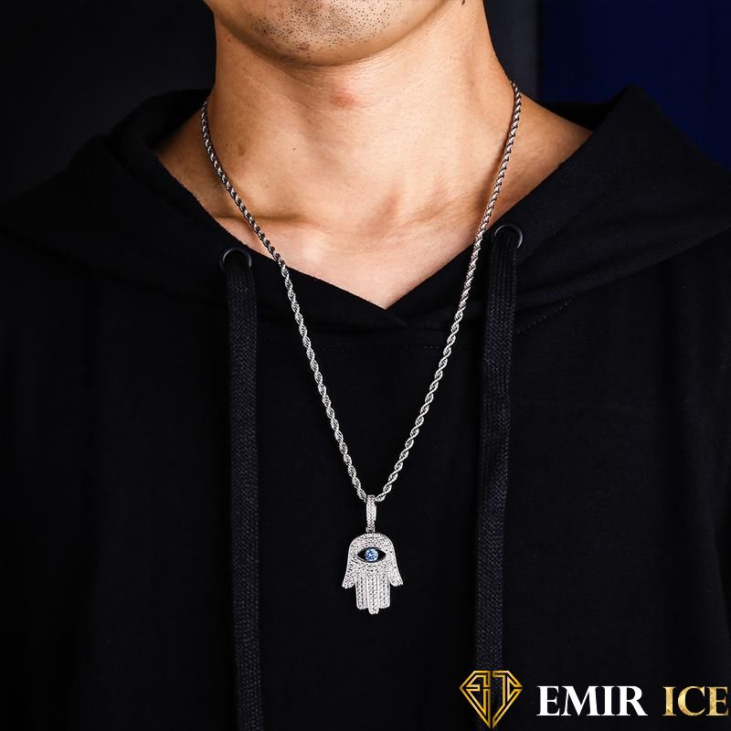 COLLIER PENDENTIF MAIN DE FATMA OR BLANC - Emirice.com
