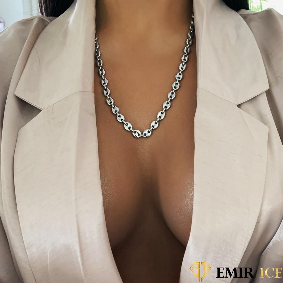 COLLIER GRAINE DE CAFÉ FEMME ARGENT - 8MM - Emirice.com